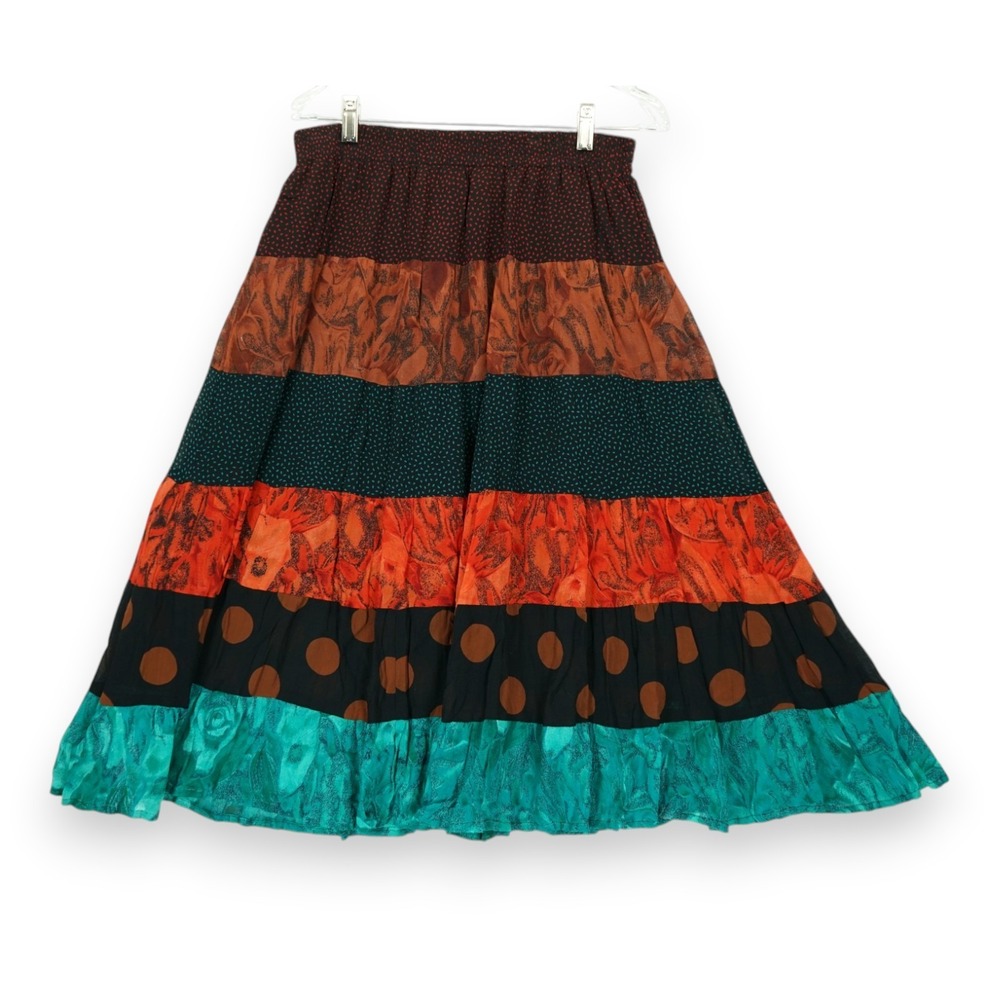 Vintage Carole Little Skirt Womens 10 Cottage Patchwork Paisley Boho 90s Rayon